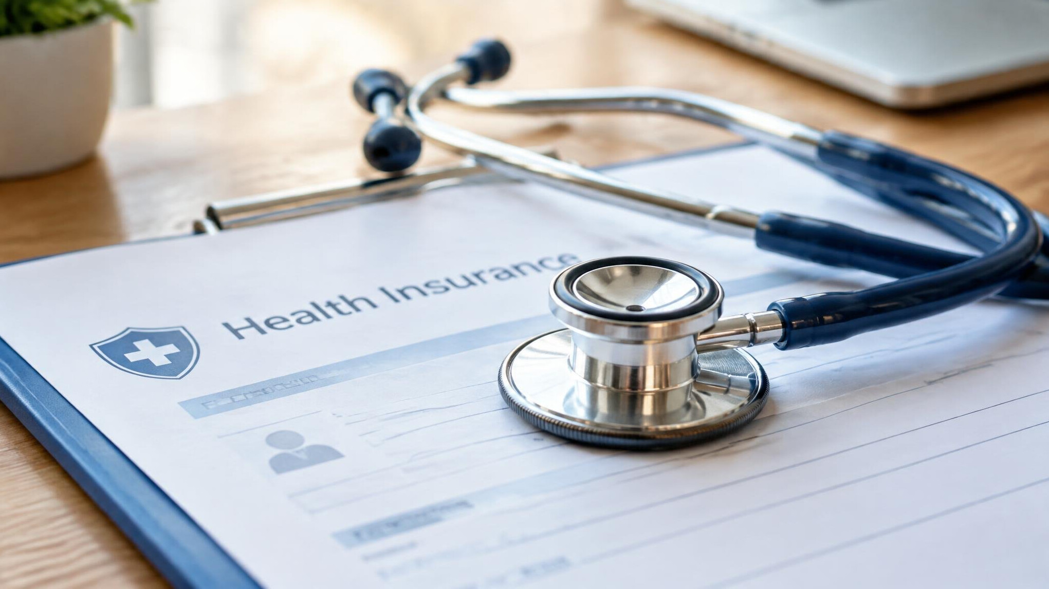Stethoscope resting on medical insurance documents